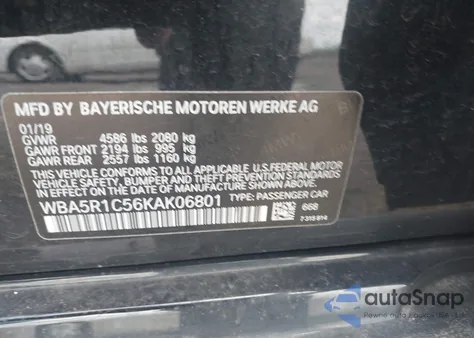 2019 BMW 330I z USA, uszkodzony, nr VIN WBA5R1C56KAK06801